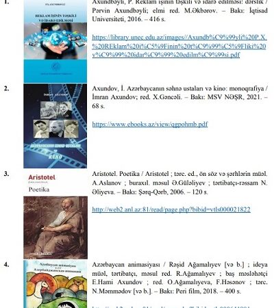 Rəqəmsal kitabxana – kinoşünaslıq və ekran dramutgiyasına dair nəşrlər